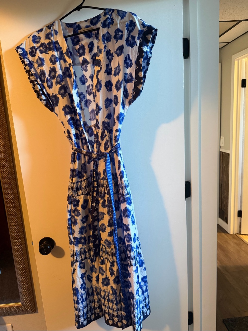 Abercrombie & Fitch White Maxi Dress with Blue Floral Pattern